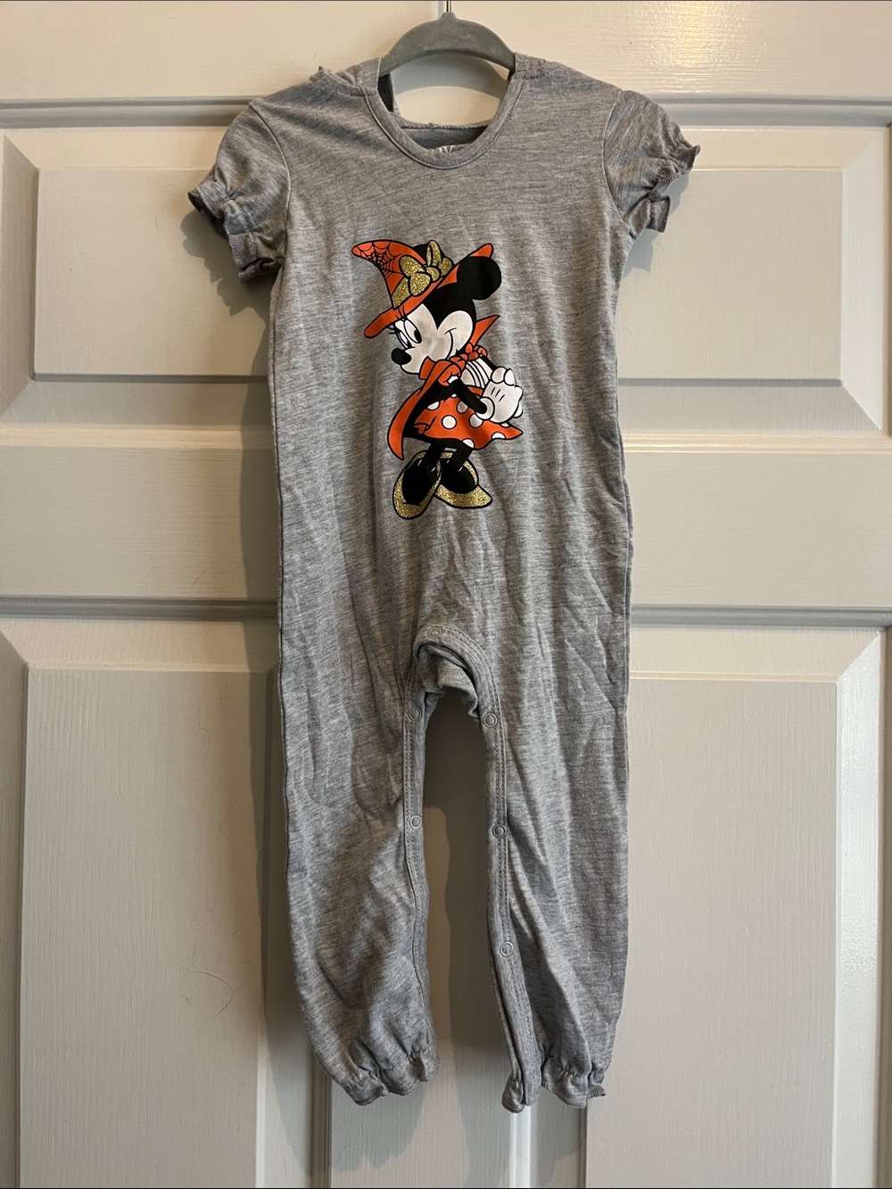 Disney Gray Minnie Mouse Halloween One-Piece with Orange and Gold Accents